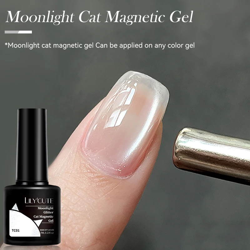 LILYCUTE 7ML Moonlight Glitter แมวสีชมพู Magnetic GEL เล็บ Porcelain สีขาวกึ่งถาวร Soak Off เล็บ UV เคลือบเงา