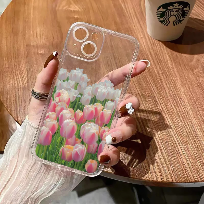 Fresh Flowers Clear Phone Case For iPhone 15 14 13 11 12 Pro Max Time Flower Cases For iPhone 7 8 Plus SE2 X XS XR Back Covers