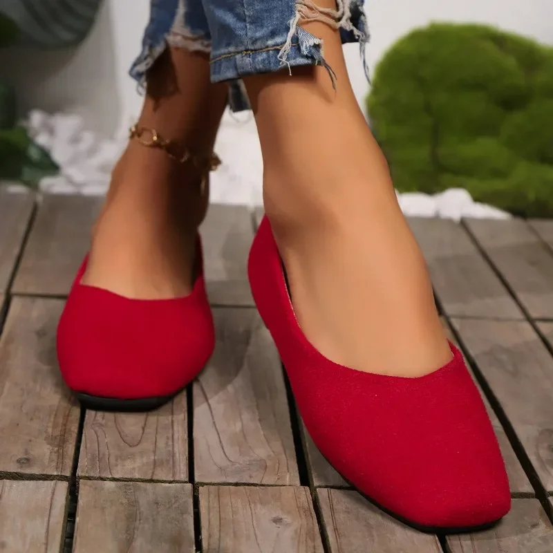 2024 plus size sapatos femininos deslizamento em apartamentos femininos concisos casuais apartamentos feminino sólido dedo do pé quadrado fundo macio sapatos ao ar livre