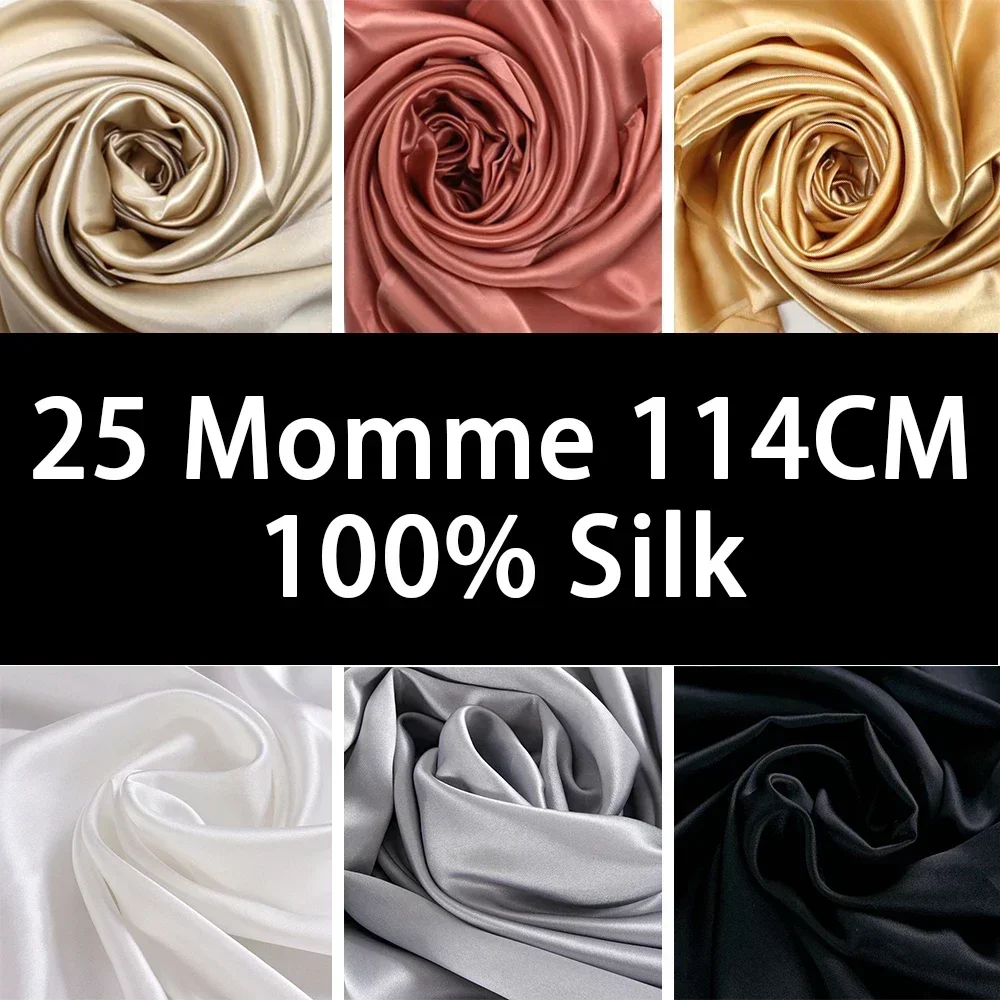 100% Pure Silk Fabric 114CM Width 25 Momme Natural Mulberry Silk Fabric High-quality Plain Crepe Satin