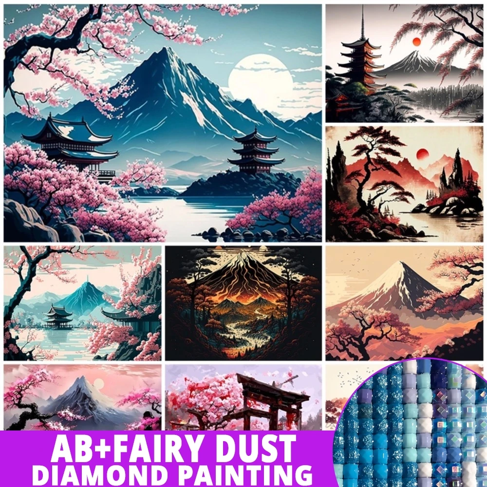 AB Fairy Dust Sakura Landscape 5D DIY Diamond Painting Japanese Temples Mosaic Full Drill Cross Stitch Embroidery New Arrivals