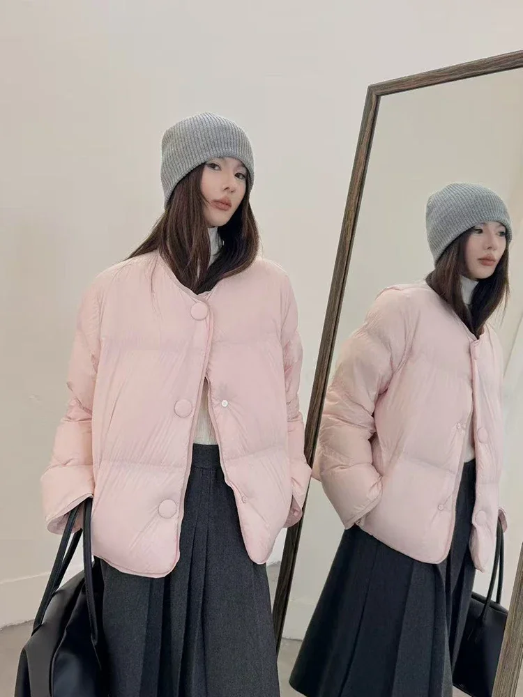 

Winter Warm Solid Puff Down Jacket Female Single Breasted Warm Jacket Women White Duck Down Short Thicken Parker Outwears