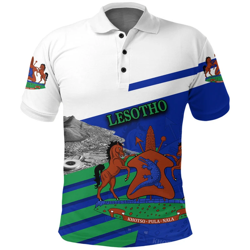 Lesotho Map Flag 3D Printed Polo Shirts For Men Clothes National Emblem POLO Shirt Casual Male Short Sleeve Boy Jersey Kids Tops