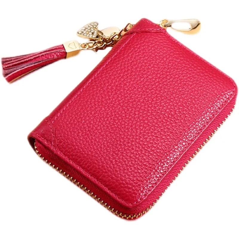 20/40/60bits Leather Multi-slots Zipper Card Holder Wallet With Tassel Heart Pedant