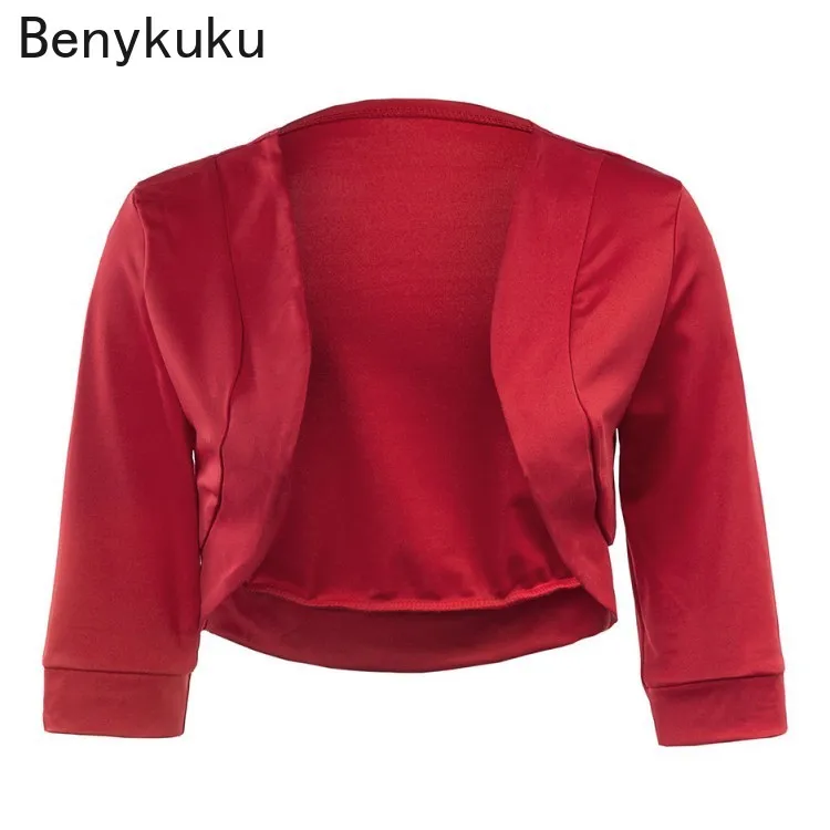 Women 3/4 Sleeve Cropped Bolero Short Shrug Top Autumn Party Clothes for Woman Open Stitch Cardigan Casual Coats and Jackets