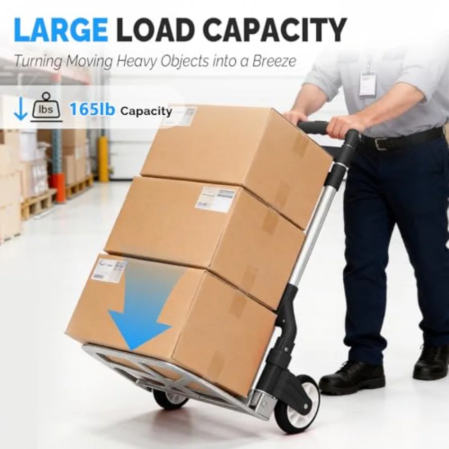 Folding Hand Truck Aluminum Portable Folding Hand Cart 165lbs Capacity Hand Cart and Dolly Ideal for Home Auto Office Travel Us view 2