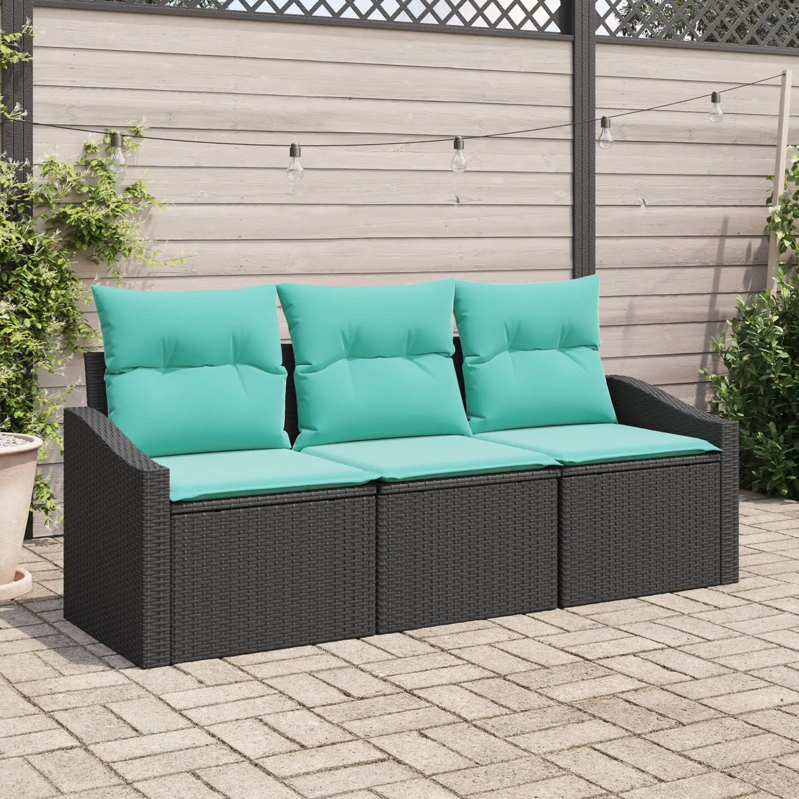 

Cozy 3 Piece Black Poly Rattan Garden Sofa Set with Cushions Outdoor Furniture