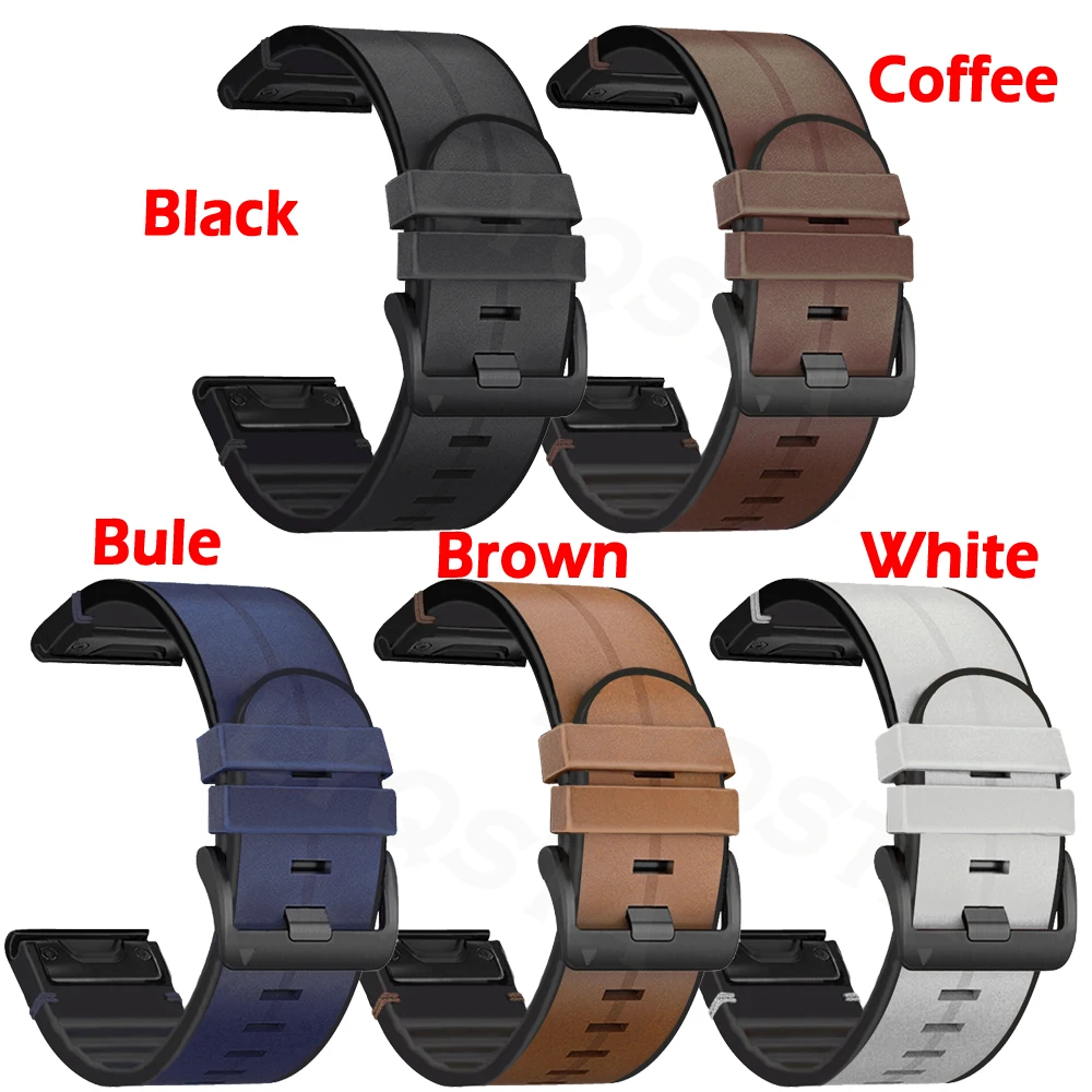 26mm 22mm Leather Silicone QuickFit Watch Band For Garmin Fenix 6 6X 7 7X Pro 5 5X Plus Epix 955 965 Strap Replacement Bracelet