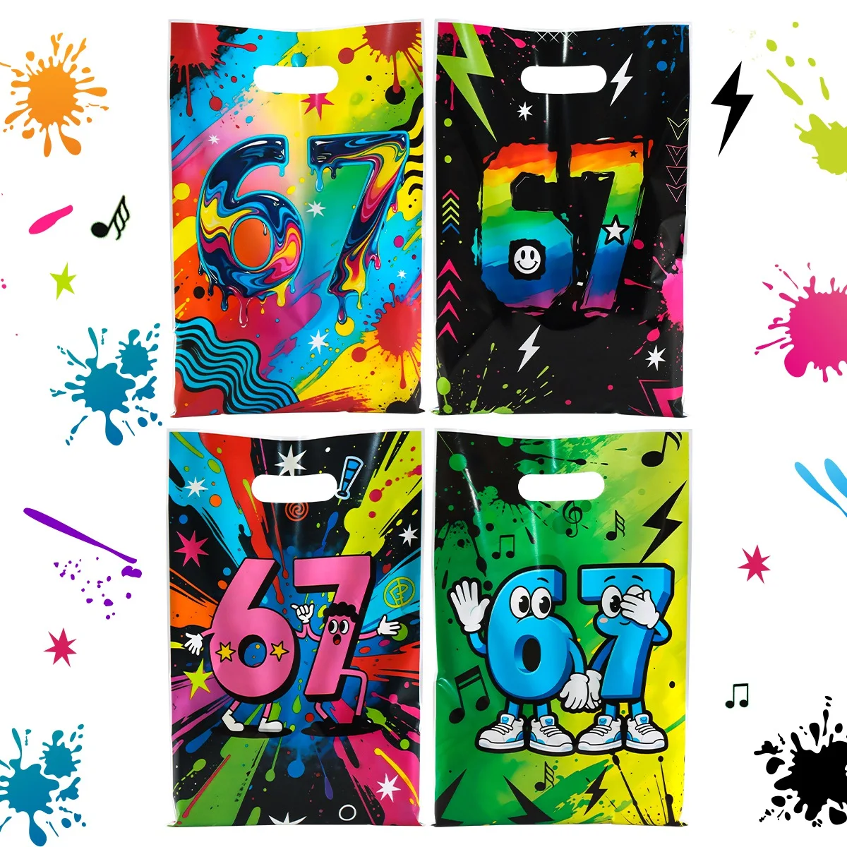 10/20/50 Bolsas de Regalo con Asas, Diseños Únicos y Coloridos, Vibrantes, para Fiestas, Regalos para Adolescentes