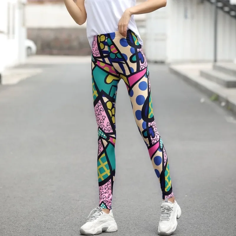 Women Colorful Digital Print Sexy Leggings Stretch Workout Push Up Trousers Fitness Pants Sexy Push Up Gym Wear Elastic Slim