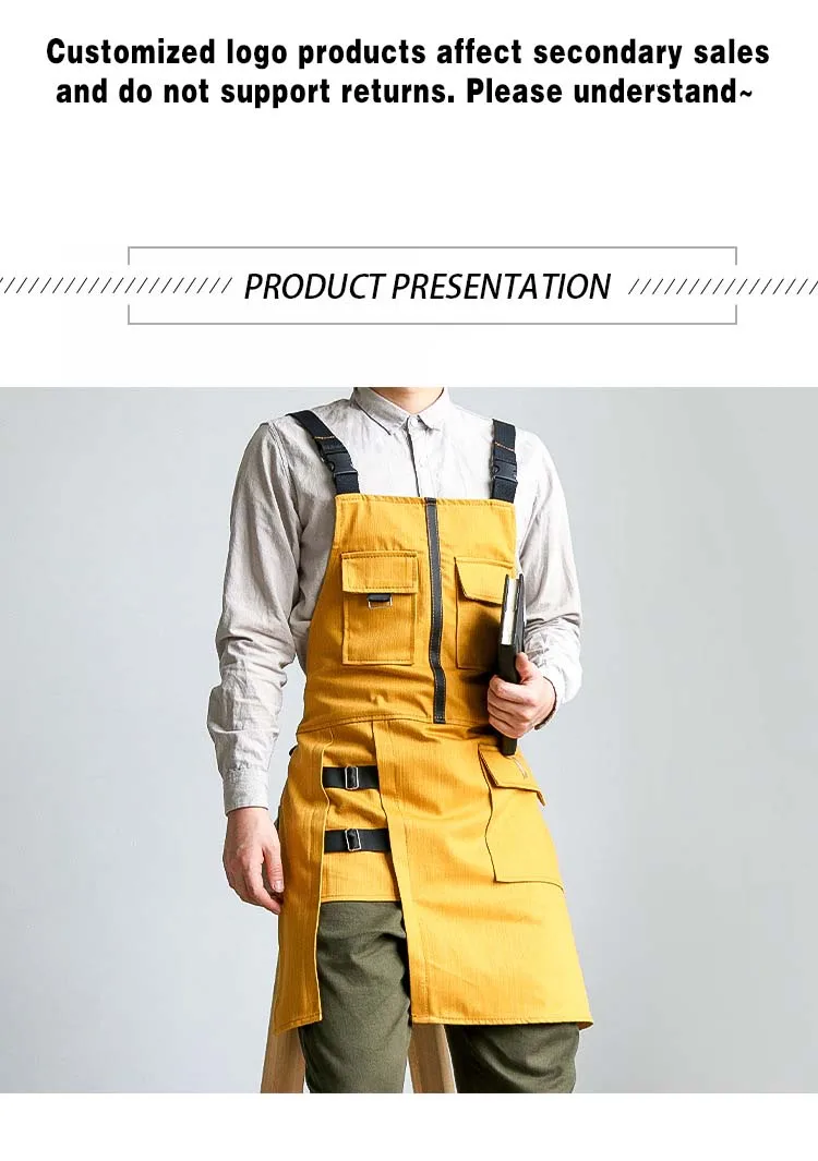 Benutzerdefinierte Logo Denim Jean Split Leg Schürze für professionelle Friseure Tattoo Friseur Barista Barkeeper Server personalisierte Arbeitskleidung – Detail 8