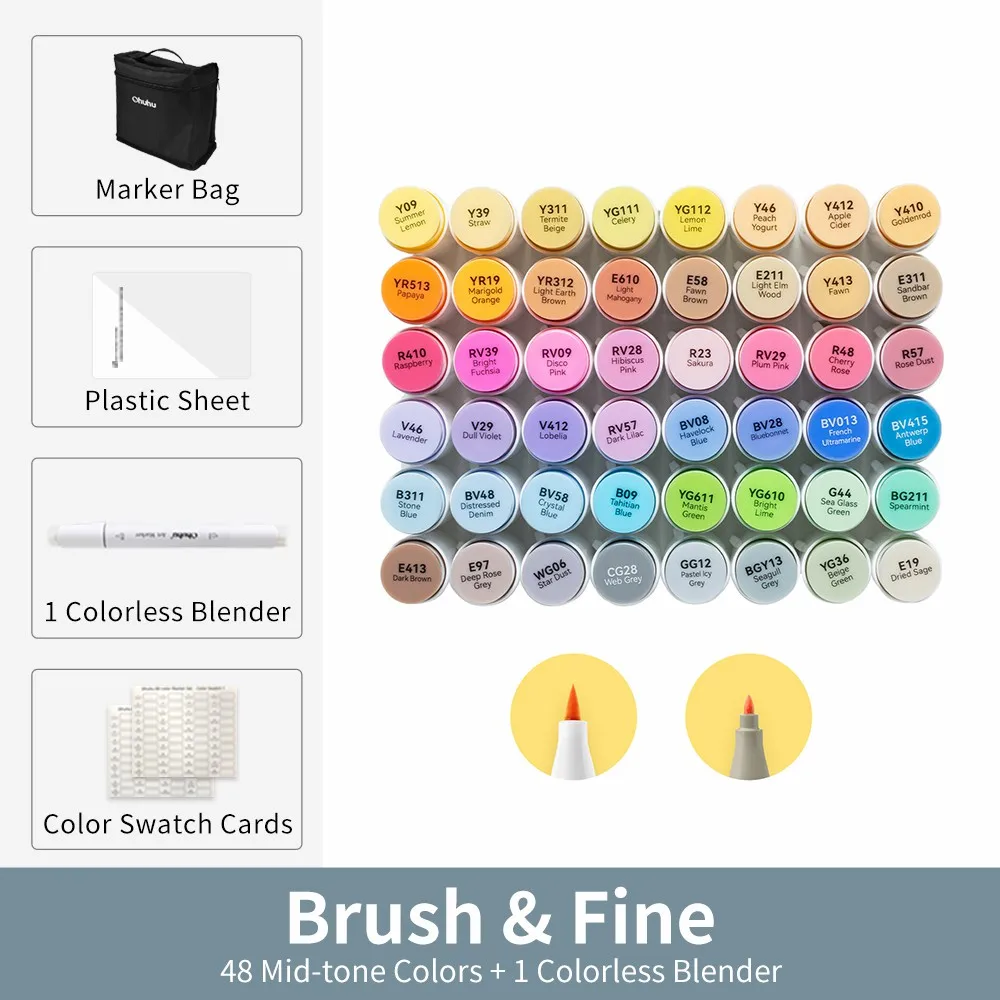 Ohuhu Honolulu 48 Mid-tone kleuren Markeerstift Set Alcohol Art Markers Hervulbare Dual Tips Schetsen Tekening School Art Supplies