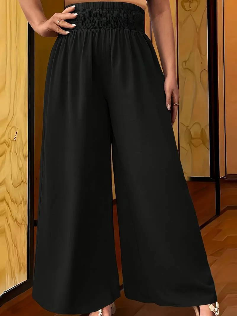 Summer Casual Suit Pants Elegant Women Wide Leg Plus Size Pant Capris Solid Trouser Oversize High Waist Pantalon Palazzo Cheap