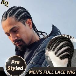 11 Tracks Human Hair Braided Wigs Full Lace Crochet Braids Hair Cornrow Knotless Wig For Men Women Hair Replacement System Piece