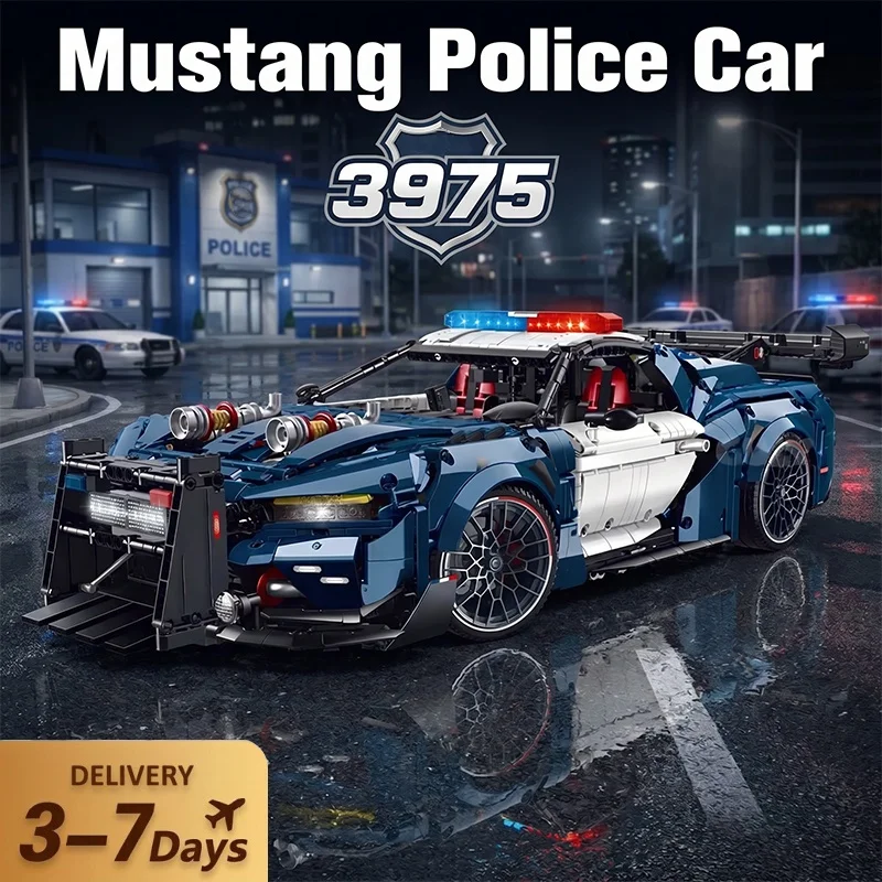 Klemmbausteine Polizei-Supersportwagen Baustein-Set 10655 Technik 1:8 City Sportwagen Polizeifahrzeug Montagemodell Bausteine Kreatives Spielzeug für Jungen und Erwachsene Geschenke 3975 Teile