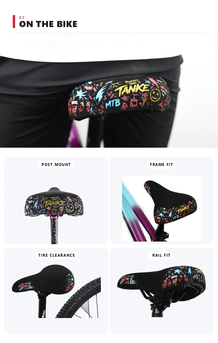TANKE Graffiti BMX MTB Sattel Mikrofaser-Wildleder-Bezug Konturiert Rutschfest Spray-Art Fahrradsitz für Wheelie Stunts Großer Sattel für Fixed – Detail 7