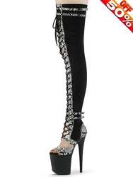 Pole Dance Stripper tacchi 20cm scarpe Fetish Sexy discoteca vuota gotico sopra il ginocchio piattaforma stivali stringate modello donna matura