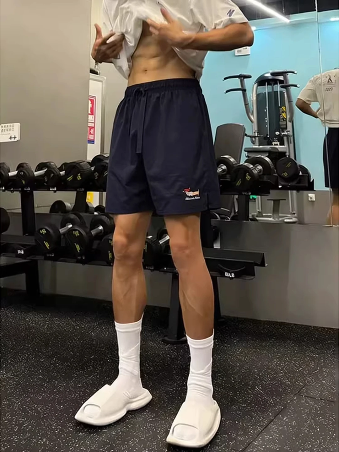 

Qui Dry ort Pants in k Blue for Men Summer Cleanfit Embroidery Casual Straight Leg Fitn Sports Trousers