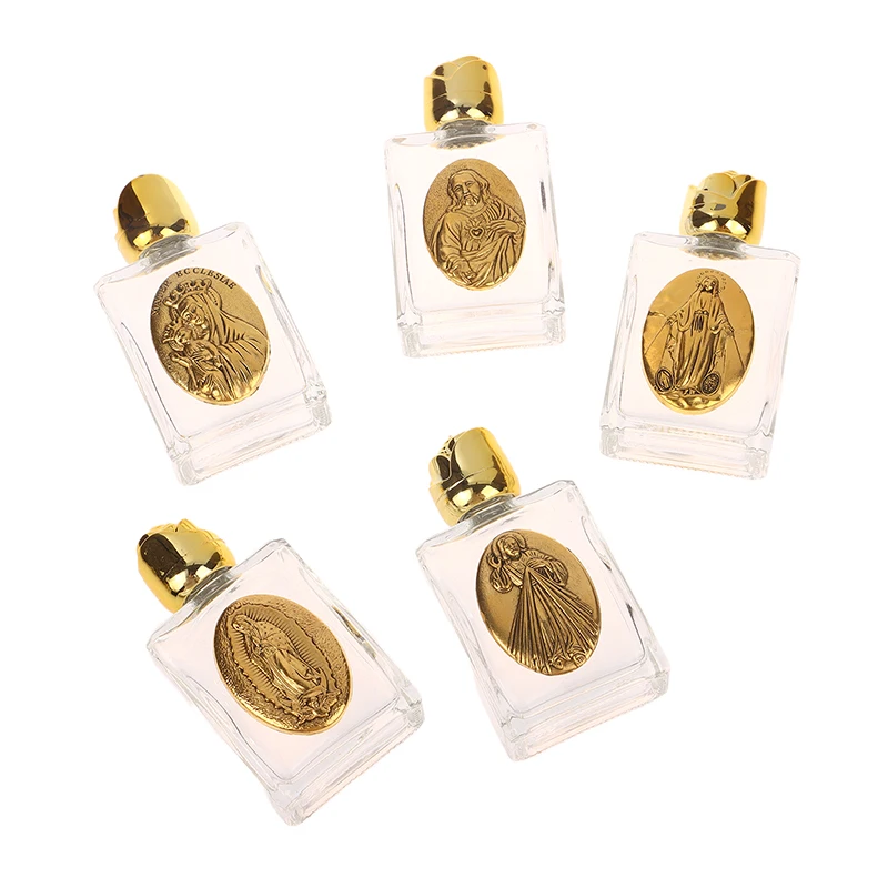 3.5*7.0cm Gold Rose Cover Sacred Glass Holy Water Jesus Bottle Religious Cross Bottle Christian Virgin Sculpture Bottle