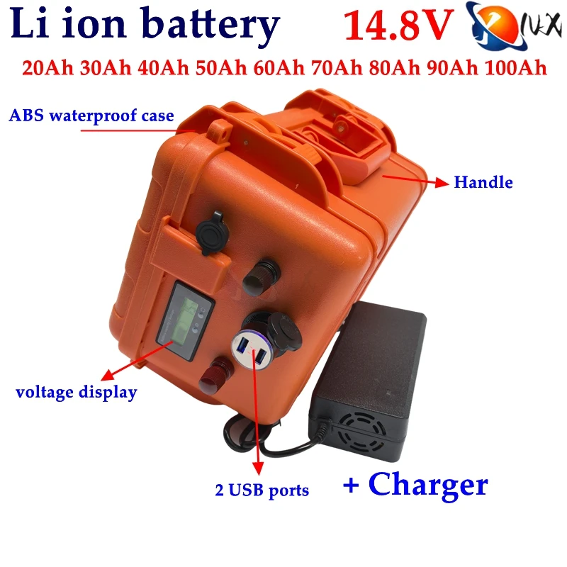 

YNX 15V 14.8V 100Ah 80Ah 90Ah 70Ah 60Ah 50Ah 30Ah li ion battery no 12v 80Ah 100Ah for fish boat golf trolly lamp light +charger