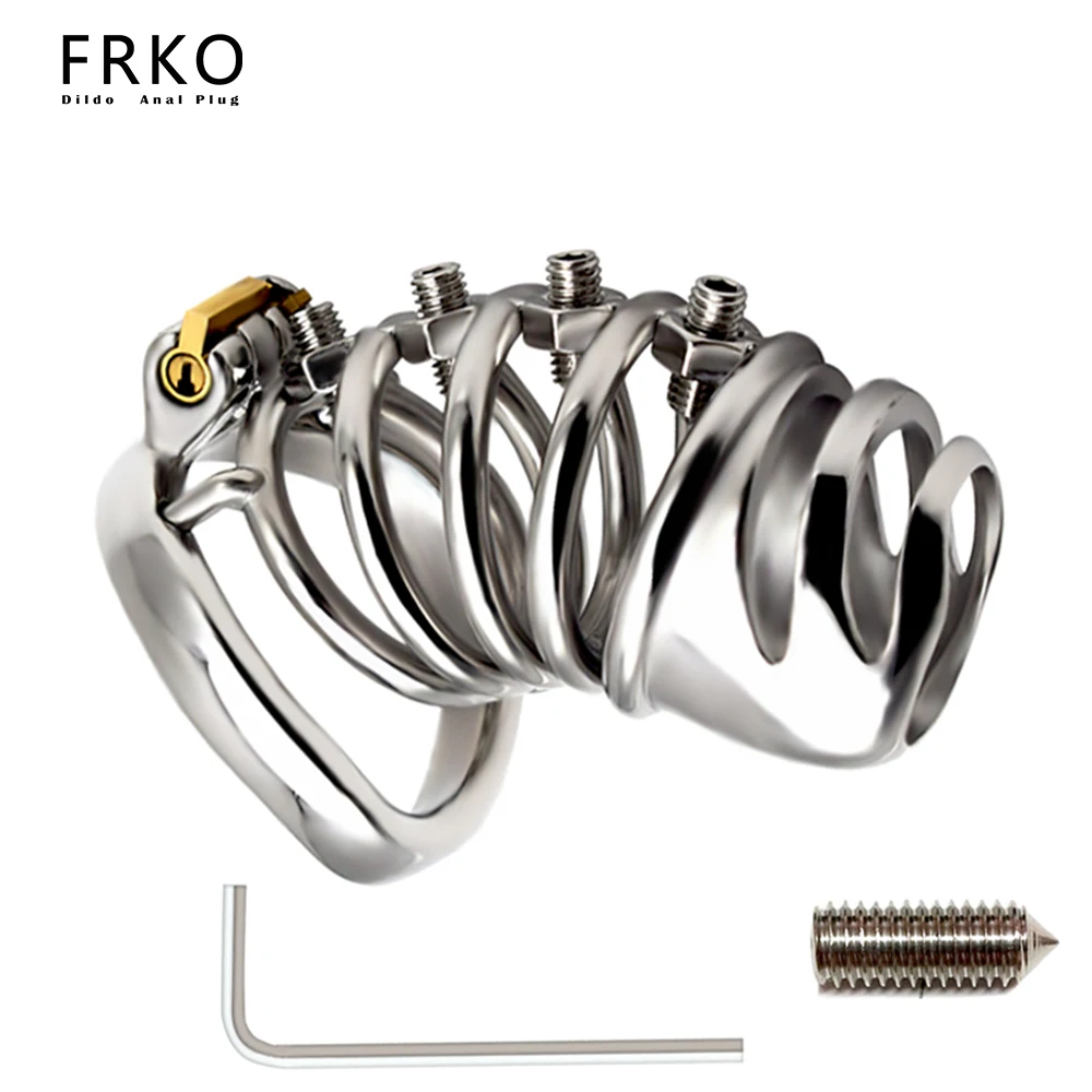 FRKO Big Metal Male Chastity Cage Device Cock Lock Penis Rings Sadism BDSM Slave Games Sex Toys For Men Pleasure секс игрушки 18