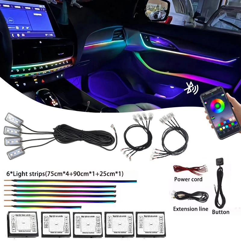 

6/10/14/18 в одном 1 светодиодная автомобильная окружающая лампа RGB цветная акриловая полоса симфония внутренняя приборная панель декоративная окружающая лампа