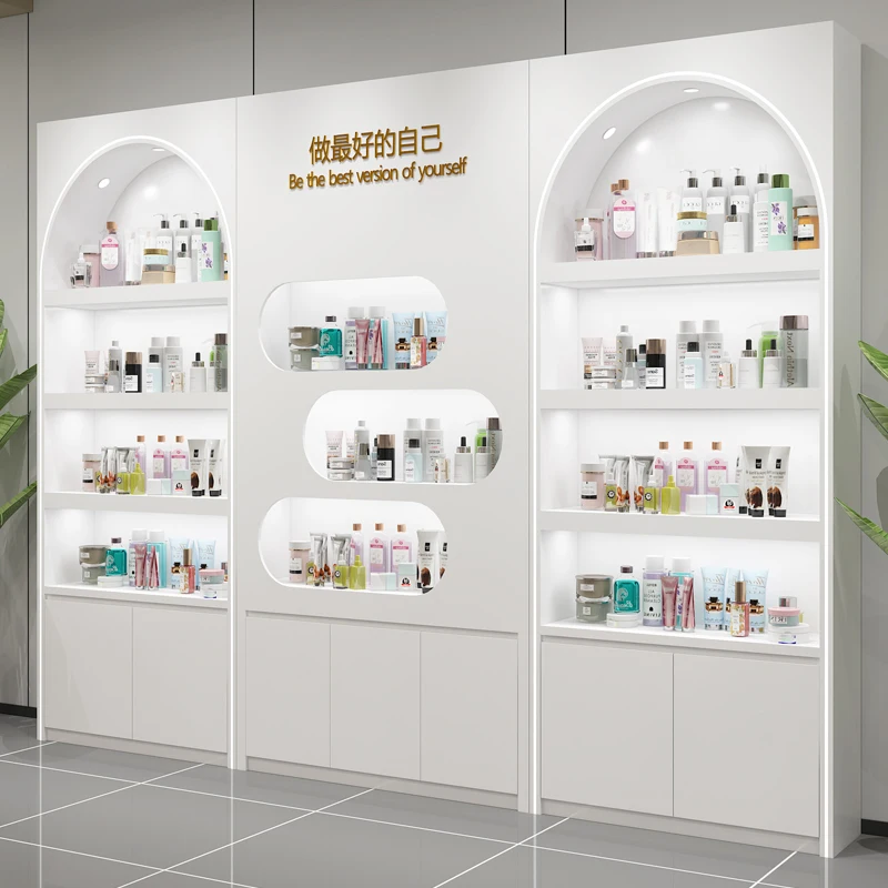 New paint cosmetics display cabinet beauty salon background image product modern simple skin care product