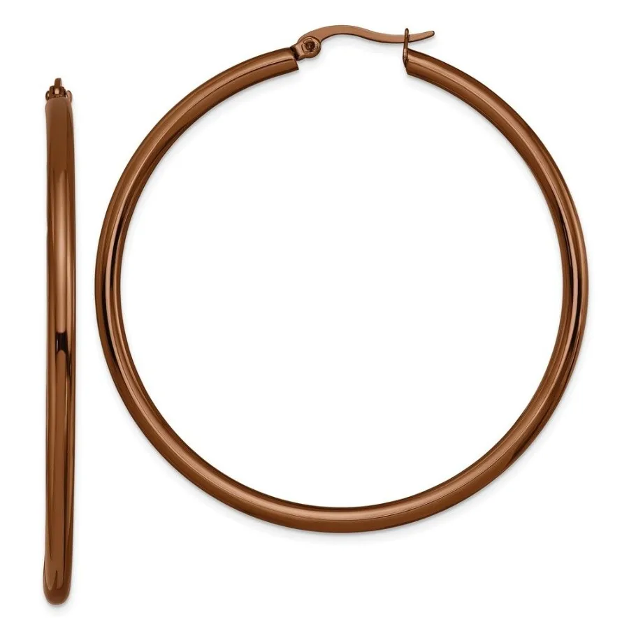 

Chisel Stainless Steel Polished Brown IPplated 47mm Diameter 3mm Hoop Earrings