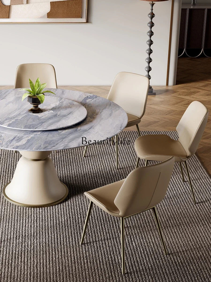 كرسي طعام منزلي حديث وبسيط وخفيف وفاخر ومسند ظهر للفنادق كريمي وكرسي من الجلد الناعم