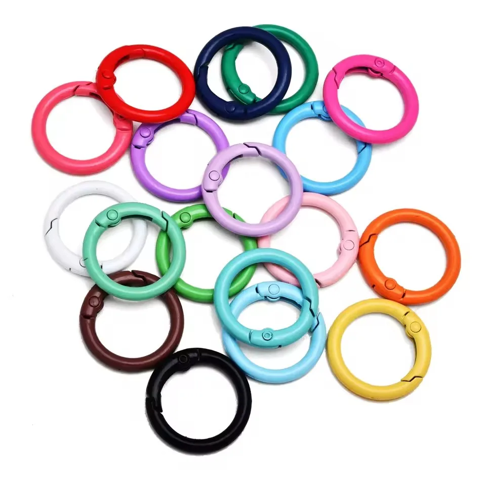 10Pcs Colorful 24mm Alloy Trigger Round Snap Keyring Buckle Snap Hook O Ring Buckle for Keychain Bag Purse DIY Accessories