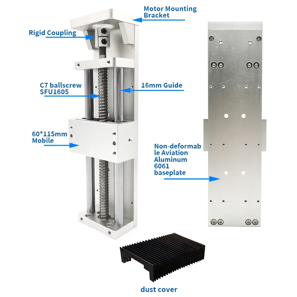 Imagem -06 - Alumínio Movimento Deslizante Tabela Cnc Router Motorizado Bola Parafuso Módulo Linear Guia Stage Eixo Xyz Cnc Sfu1605