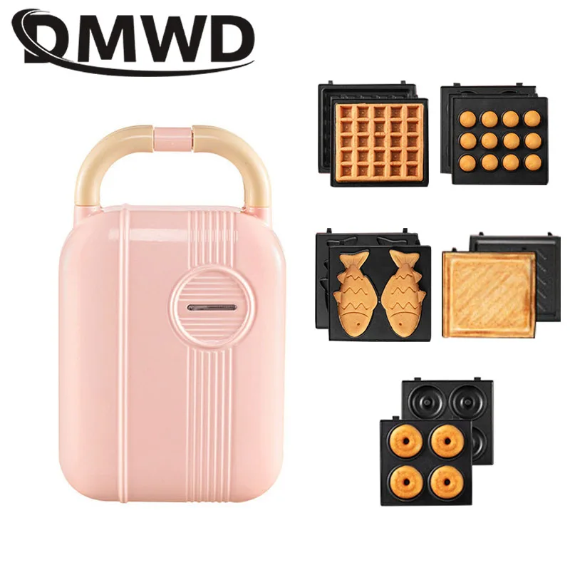 DMWD-máquina de desayuno eléctrica multifunción, máquina de sándwich, Waffle, Donuts, bolas de pulpo, Taiyaki, máquina de comida ligera, 5 Placas