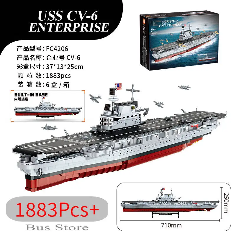 

Military World War II Warship Battle Boat Building Blocks Sets The USS Enterprise CV-6 Bricks Toy For Children Birthday Gift