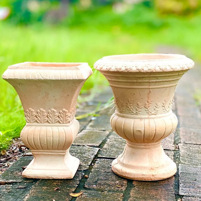 European flower pot handmade coarse pottery retro villa flower pot relief red pottery high value pottery balcony gar
