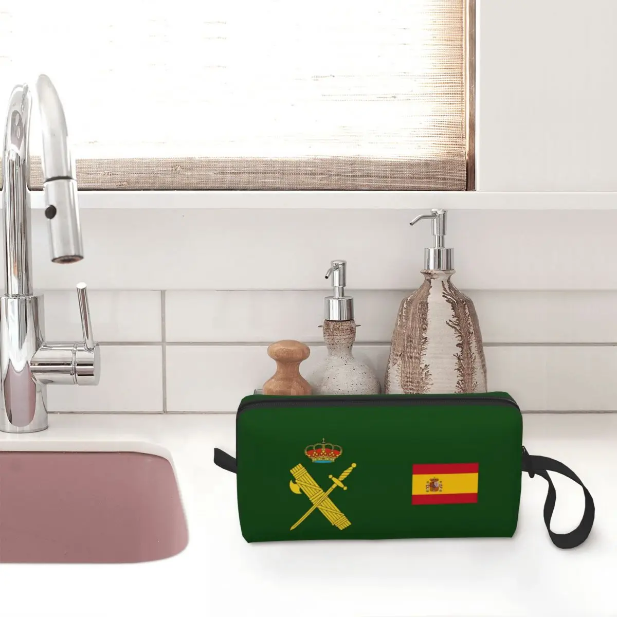 Flag Of Spain Plus Emblem Civil Guard Large Makeup Bag Zipper Pouch Travel Cosmetic Bags Spanish Organizer for Women