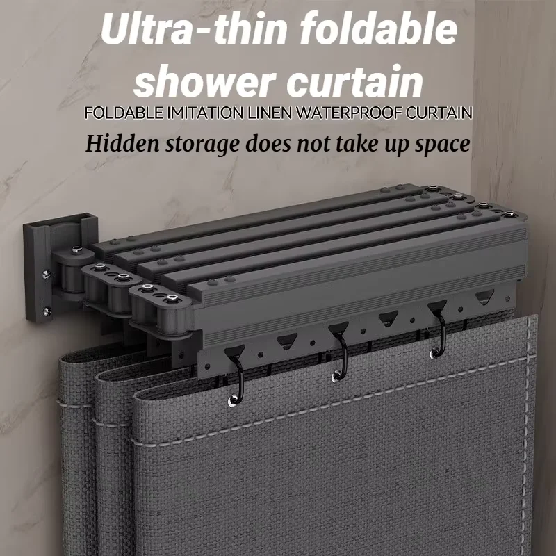 Bathroom Partition Curtain, Waterproof And Mildew Proof Invisible Folding Shower Curtain, High-end Space Saving Design