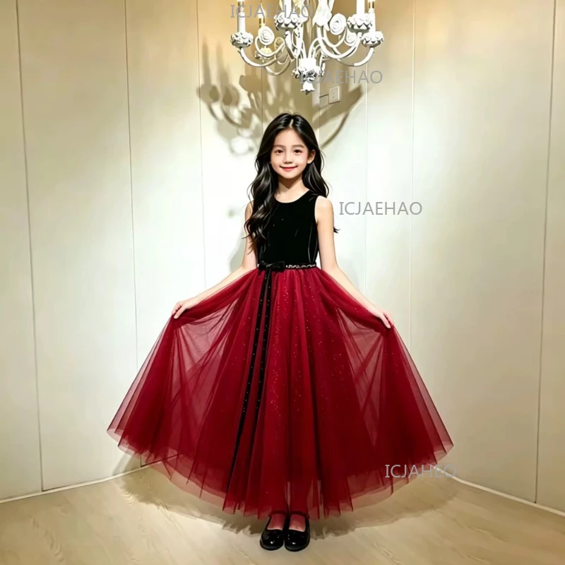New Kids Girls Birthday Princess Dress Clothesl Host Performance Pageant Gown Costume Children Black Velvet Piano Violin Mode