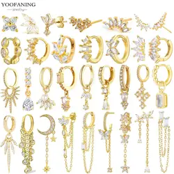 925 Sterling Silver Ear Needle Fashion Light Luxury Hoop Earrings White Zircon Gold Series Classic Earrings for Women Jewelry