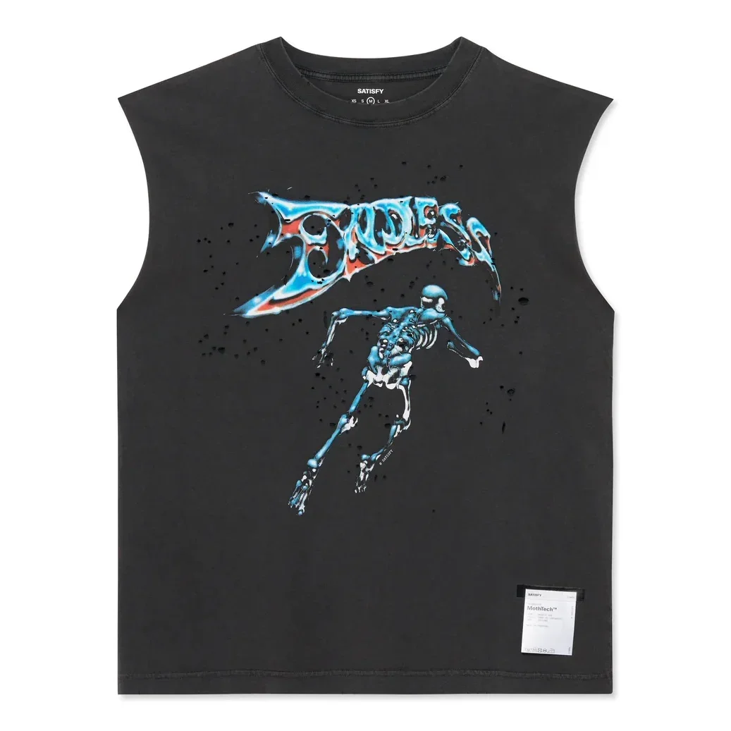 Satisfy 25SS Wormhole Breathable Hole Sleeveless Vest Crew Neck Loose Vest T-Shirt