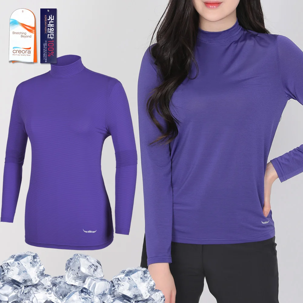 Easy Buy Bfl Silky Way Women's Cold Cooling Striped Long Sleeve Half Neck T-Shirt (Kp42Lt033W)