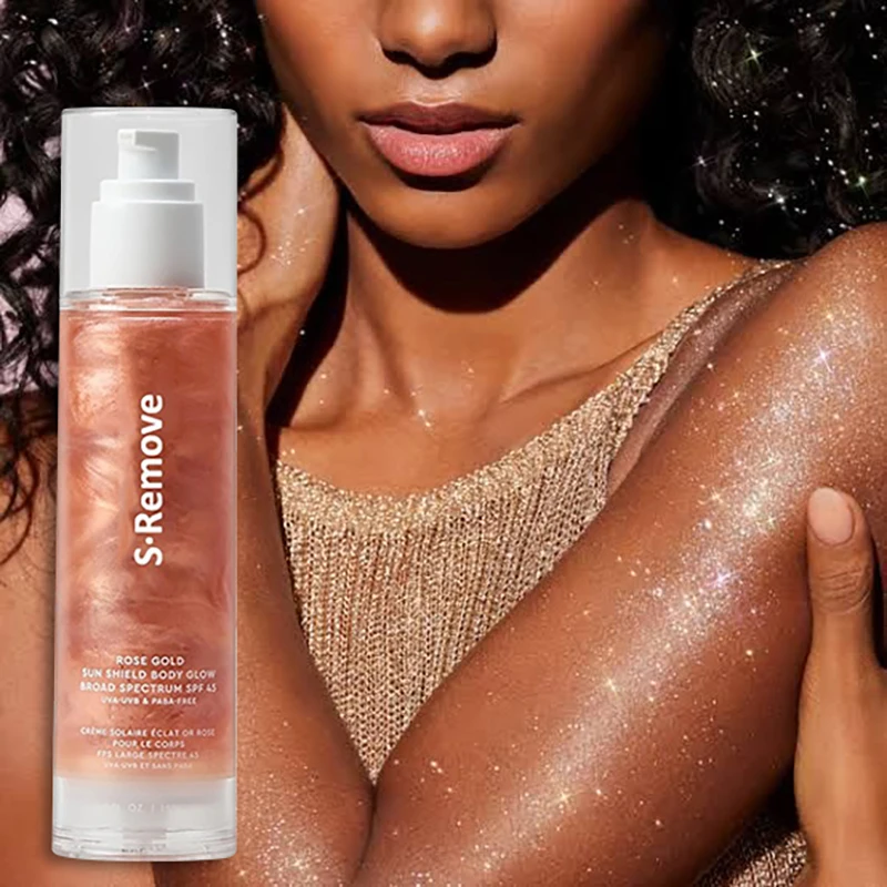 Rose Gold Body Glow Sun Shield Spf45 Shimmer Glitter Body Lotion Glow Skin Luminizer Sunscreen Skin Shinning Body Makeup