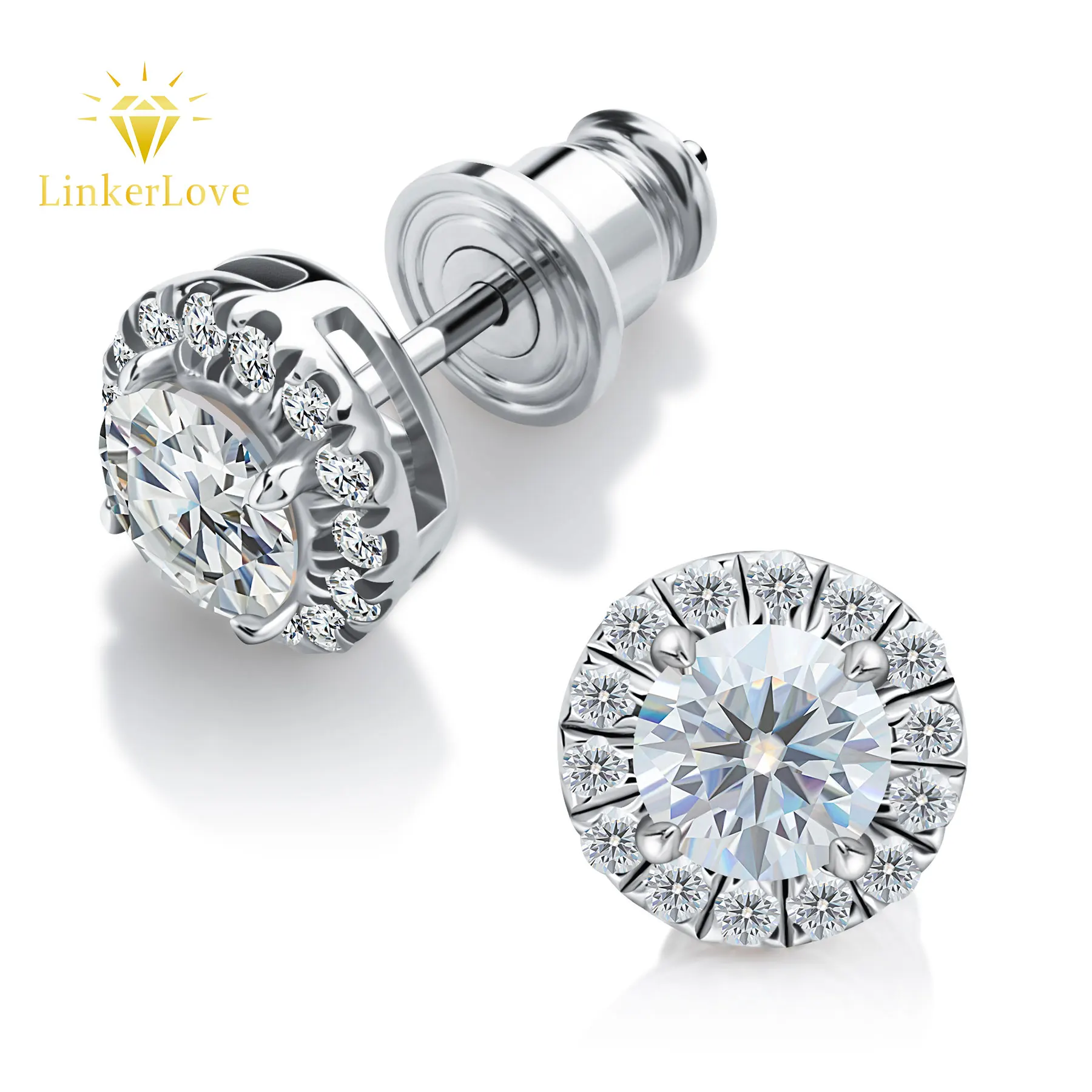 

Moissanite Stud Earrings 18K White Gold Plated 925 Sterling Silver Round Cut Lab Diamond Earrings for Women Wedding Fine Jewelry