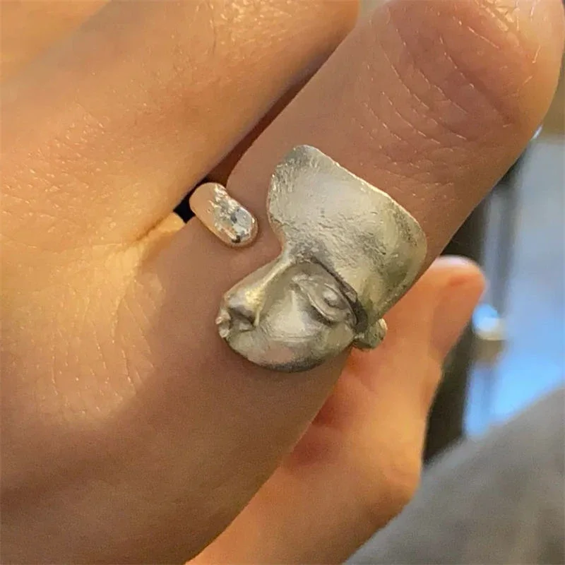 Creative Mystical Masked Faces Ring Goth Style Personality Mask Open Rings for Men Women Jewelry Gift