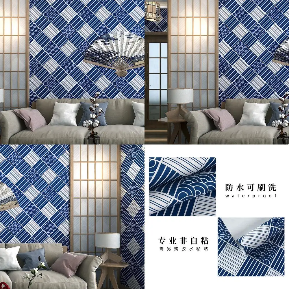 

Japanese Style Wave Wallpaper for Sushi Ramen Restaurant Decor with Ukiyo Art Design