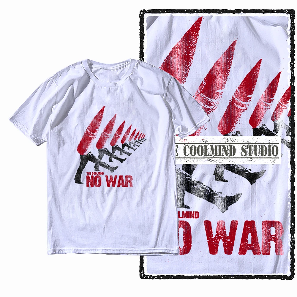 Coolmind X0009 Cotton Big Size Anti-War Print Exclusive Graphic Men T Shirt Loose Men T-Shirt Casual T-Shirt for Men Tees