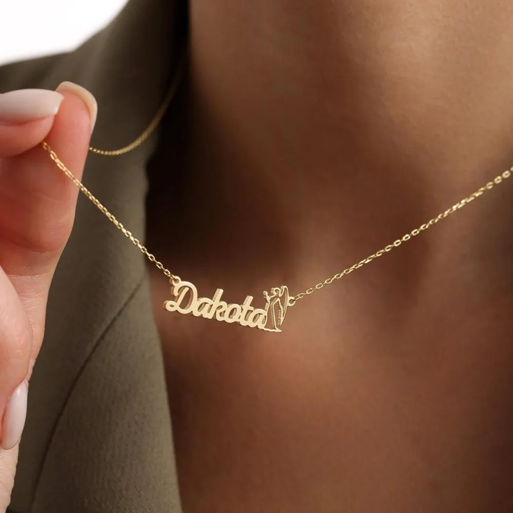 

Custom Personalized Name Necklace Fashion Jewelry Gold Plated Stainless Steel Angel Heart Choker Gift for Mom Wife Kids