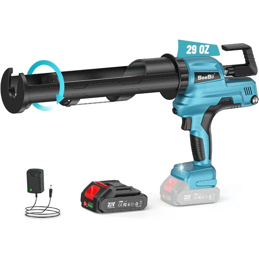 Pistola per calafataggio elettrica SEESII Pistola per calafataggio a batteria da 29 once con batteria da 2000 mAh per applicazioni professionali di sigillatura e riempimento Ste