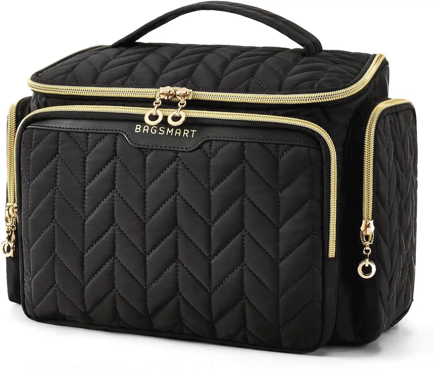 

Large Travel Toiletry Bag, Wide Open Cosmetic Organizer with Handle, Black Portable Storage Bag