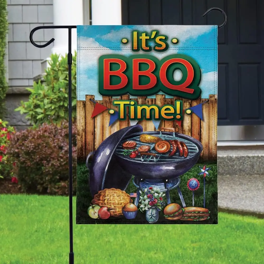 It's BBQ Time Summer Garden Flag - 12x18 Double Sided Garden Flag for Porch, Yard, Garden, Home, Holiday Decor