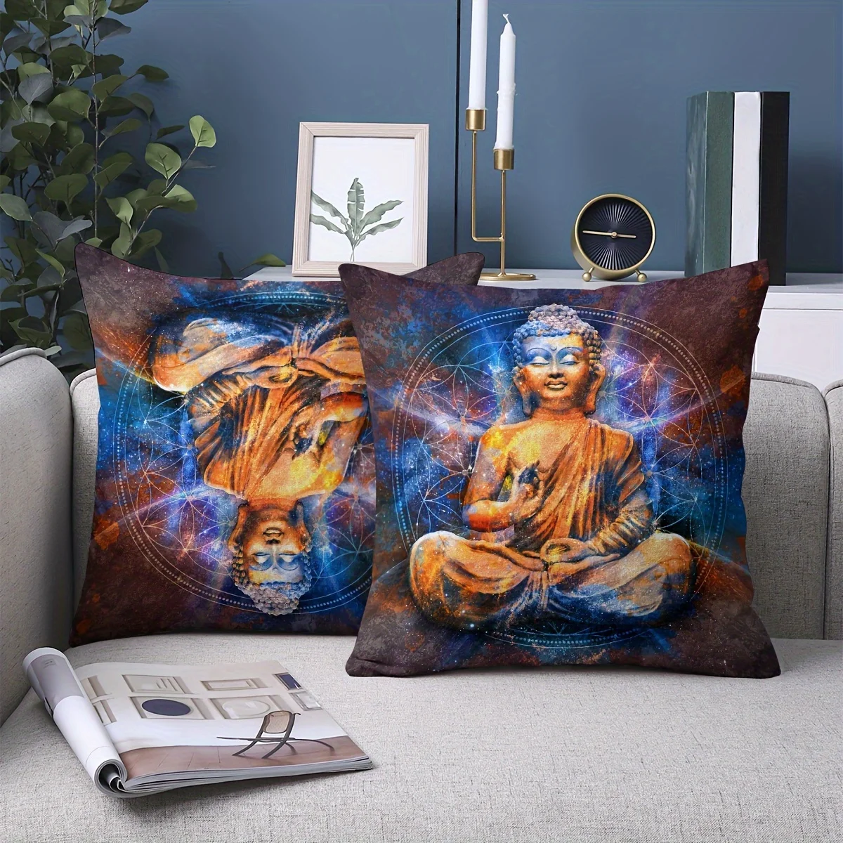 VIKAMA Sacred Buddha Print Pillowcase, Soft Washable Decorative Pillow Cover, Perfect for Study, Bedroom, and Living Room Decor